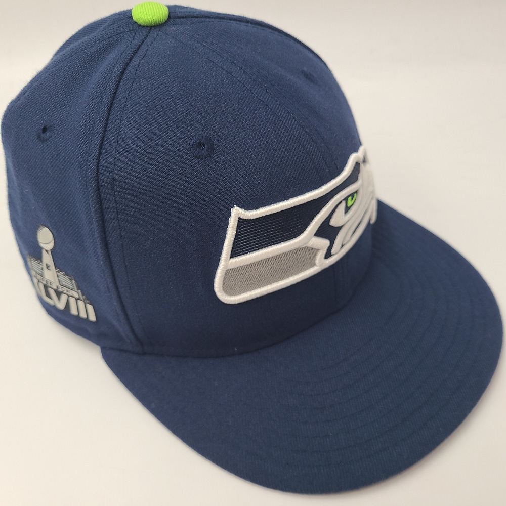 Seattle Seahawks Hat Fitted 7 New Era 59Fifty Blue Green NFL Super Bowl XLVIII